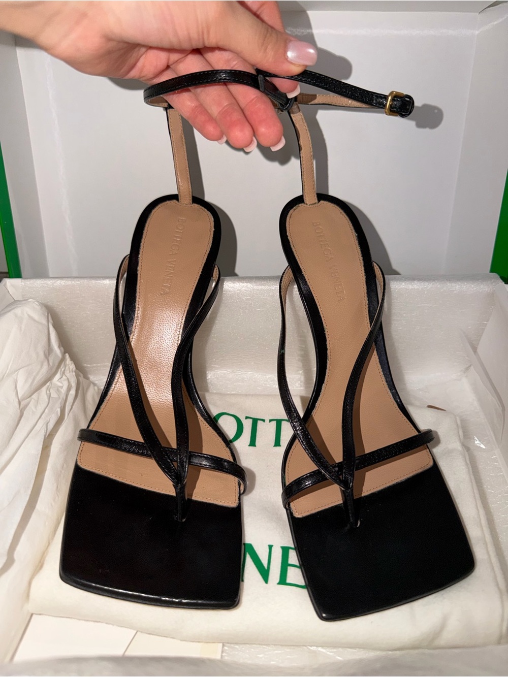 Bottega Veneta Black Stretch Strappy Square-Toe Heeled Sandals Size 38